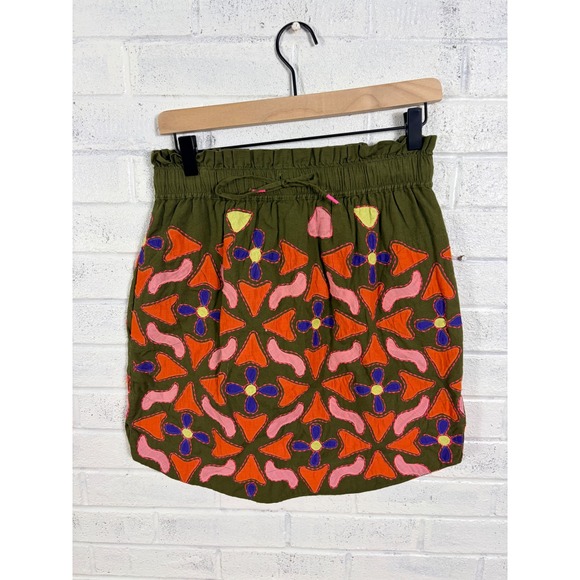 Maeve Dresses & Skirts - Maeve Abstract Embroidered Mini Skirt Womens S Green Anthropologie Linen Boho